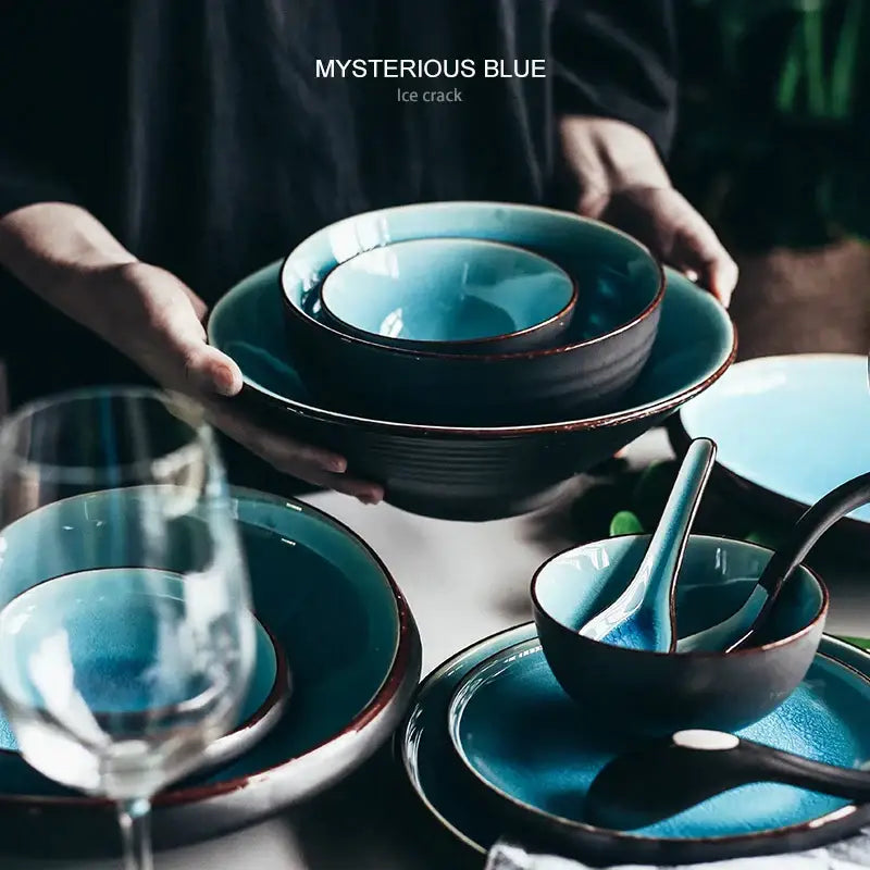 Turquoise ice cracking glaze ceramic tableware set dining room