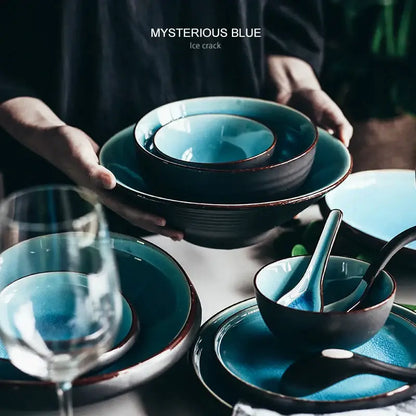 Turquoise ice cracking glaze ceramic tableware set dining room