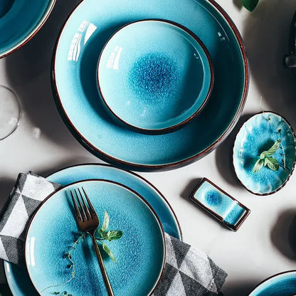 Turquoise ice cracking glaze ceramic tableware set dining room