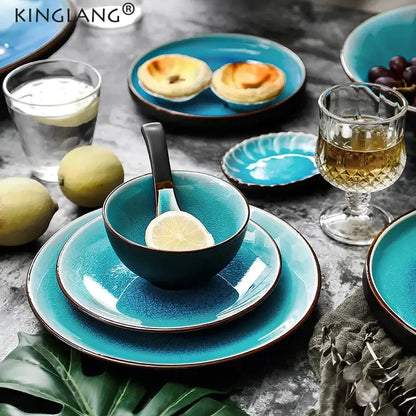 Turquoise ice cracking glaze ceramic tableware set dining room