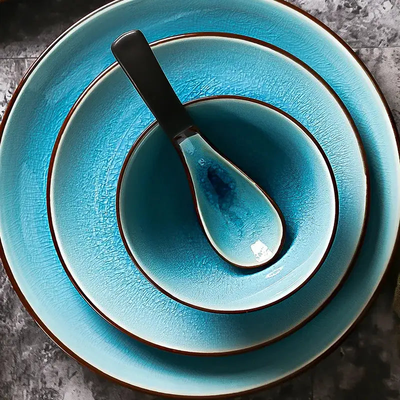 Turquoise ice cracking glaze ceramic tableware set dining room