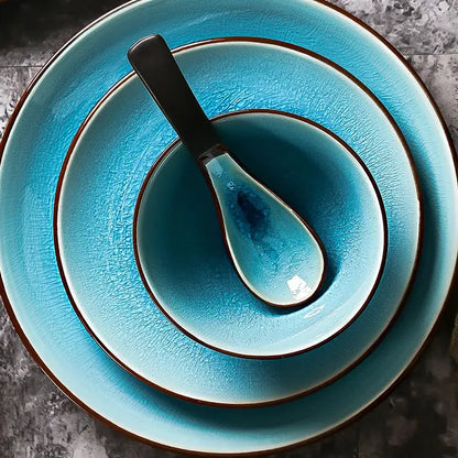 Turquoise ice cracking glaze ceramic tableware set dining room