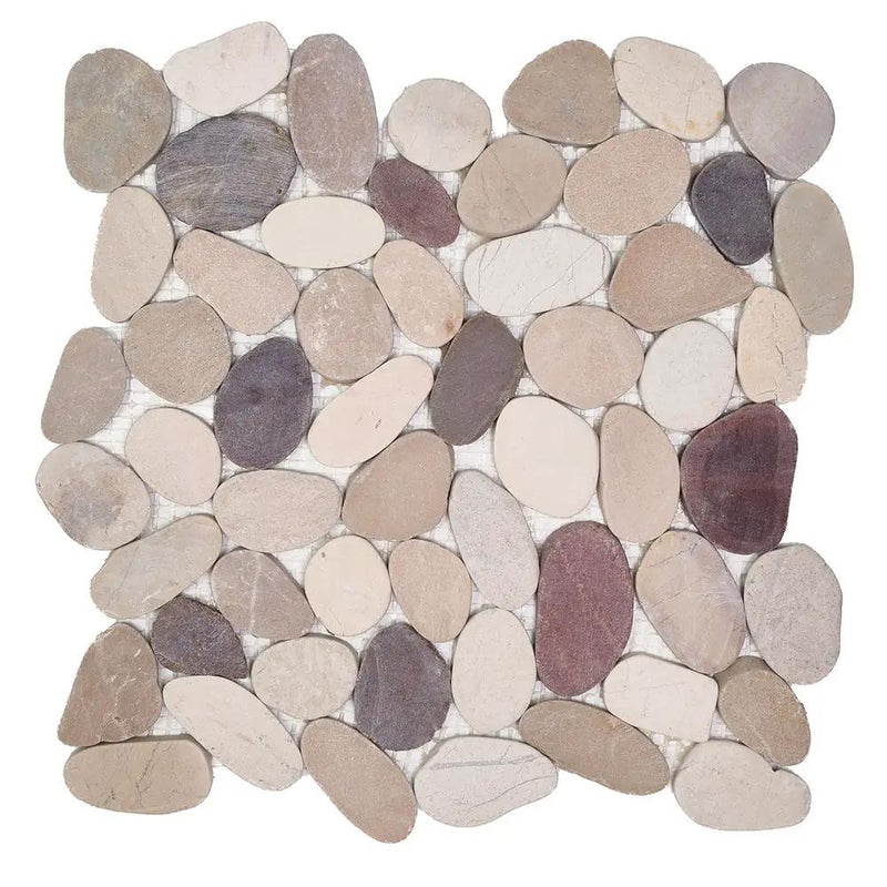 Tuscan Harmony White Tan Natural Pebble Mosaics 12x12