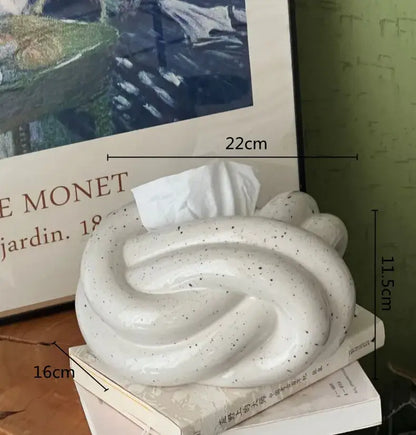 Twisted knot cream ceramic desktop storage tissue box – living room