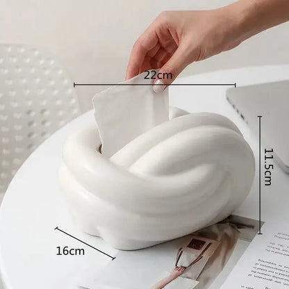 Twisted knot cream ceramic desktop storage tissue box – living room