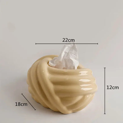 Twisted knot cream ceramic desktop storage tissue box – living room