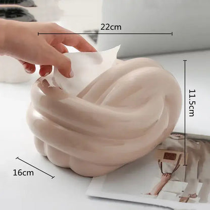 Twisted knot cream ceramic desktop storage tissue box – living room