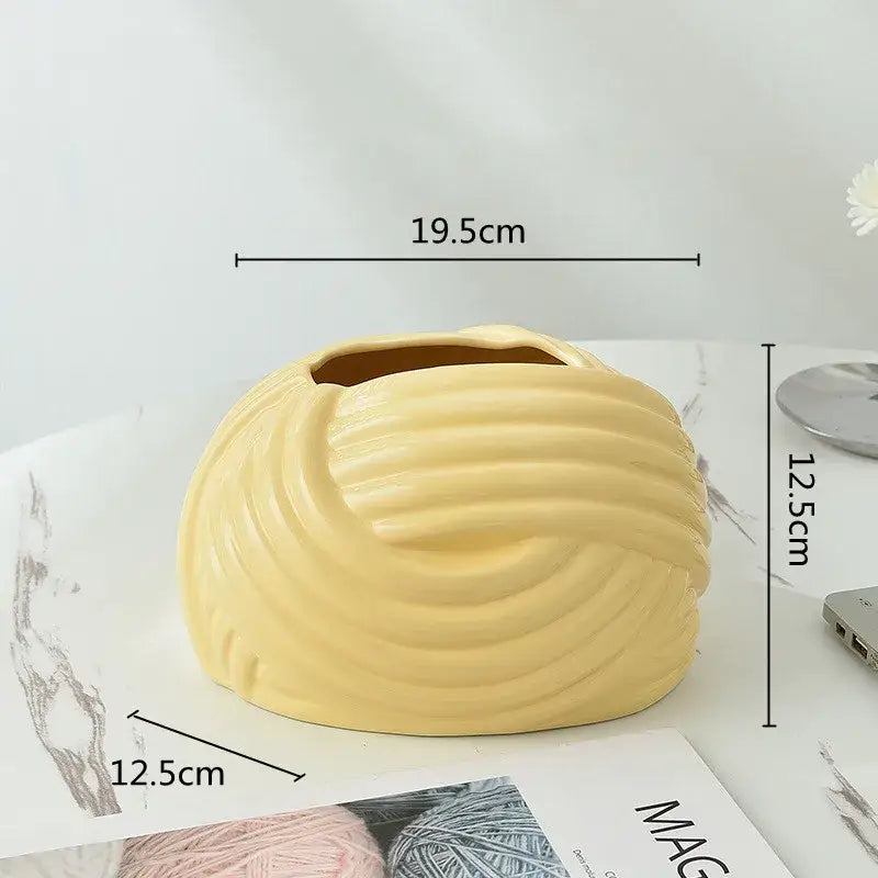 Twisted knot cream ceramic desktop storage tissue box – living room