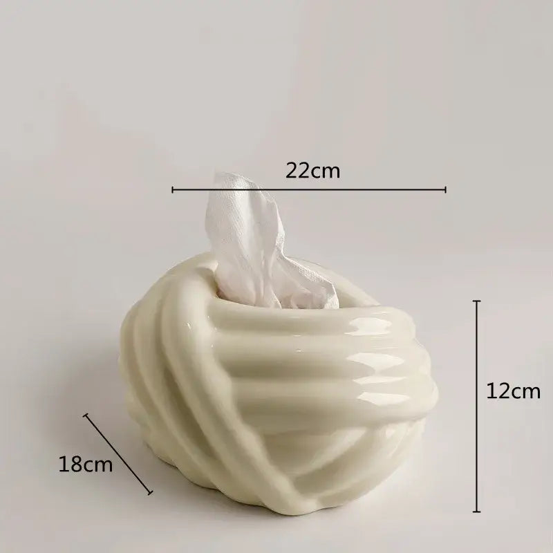 Twisted knot cream ceramic desktop storage tissue box – living room