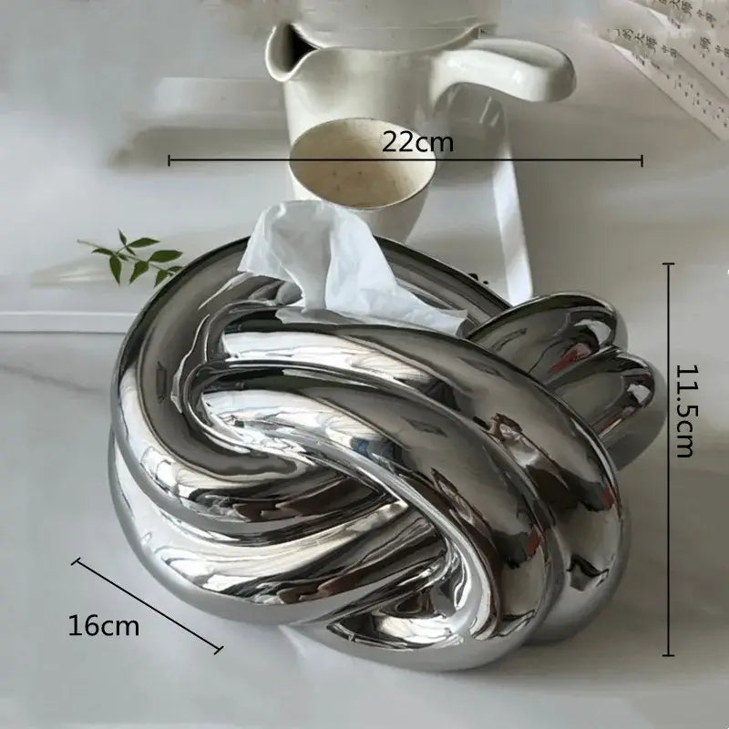 Twisted knot cream ceramic desktop storage tissue box – living room