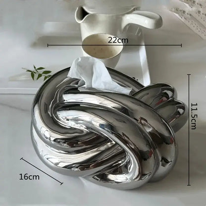 Twisted knot cream ceramic desktop storage tissue box – living room