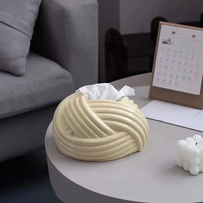 Twisted knot cream ceramic desktop storage tissue box – living room