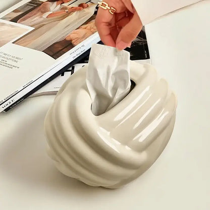 Twisted knot cream ceramic desktop storage tissue box – living room