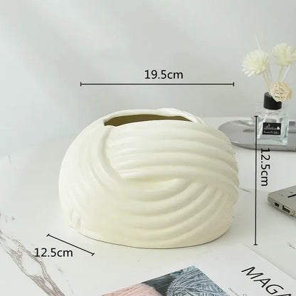 Twisted knot cream ceramic desktop storage tissue box – living room