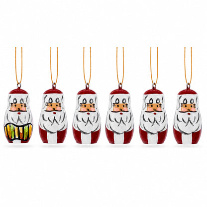 Set of 6 Santa Wooden Christmas Ornaments 1.5 Inches