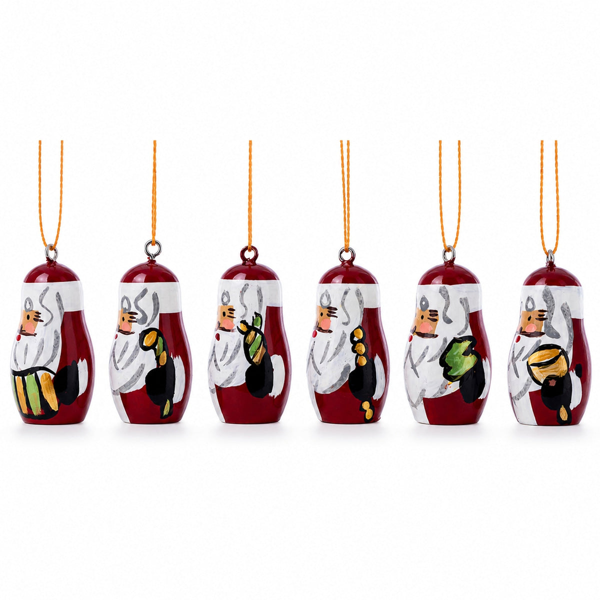 Set of 6 Santa Wooden Christmas Ornaments 1.5 Inches