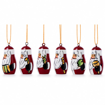 Set of 6 Santa Wooden Christmas Ornaments 1.5 Inches