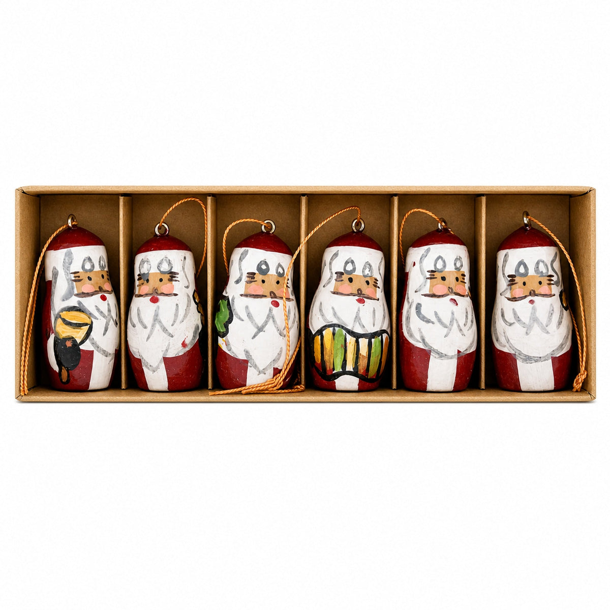 Set of 6 Santa Wooden Christmas Ornaments 1.5 Inches