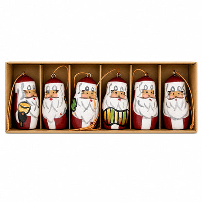 Set of 6 Santa Wooden Christmas Ornaments 1.5 Inches