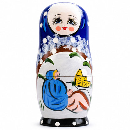 Set of 5 Winter Village Scene Nesting Dolls  6.5 Inches