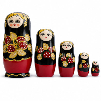 Set of 5 Strawberries Nesting Dolls Matryoshka 6.5 Inches