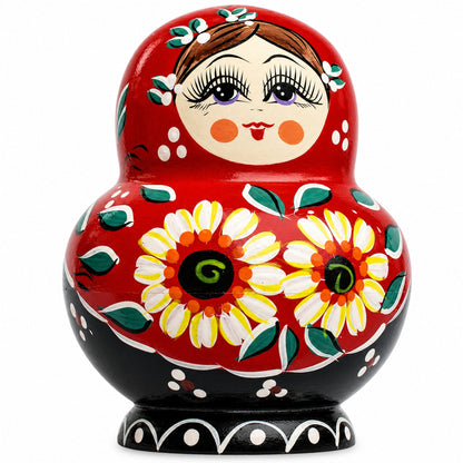 Set of 10 Daisy Flowers on Red Dress Nesting Dolls  7 Inches