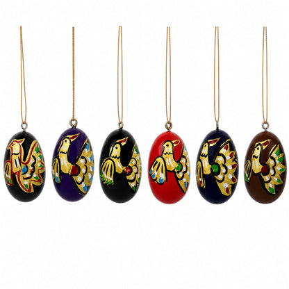 Set of 6 Golden Birds Egg Shape Wooden Christmas Ornaments 1.5 Inches