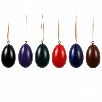 Set of 6 Golden Birds Egg Shape Wooden Christmas Ornaments 1.5 Inches