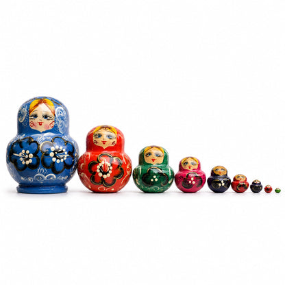 Set of 9 Rainbow Collection Blue Nesting Dolls  4.75 Inches