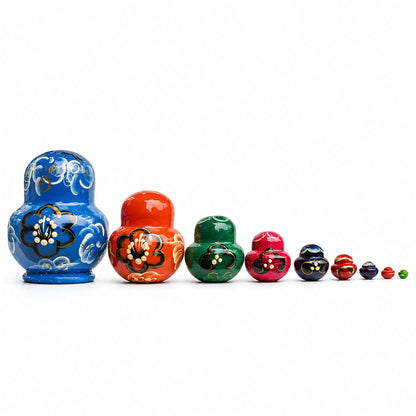 Set of 9 Rainbow Collection Blue Nesting Dolls  4.75 Inches