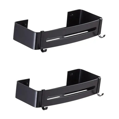 Two tier black aluminum corner shelf bathroom caddy with hooks