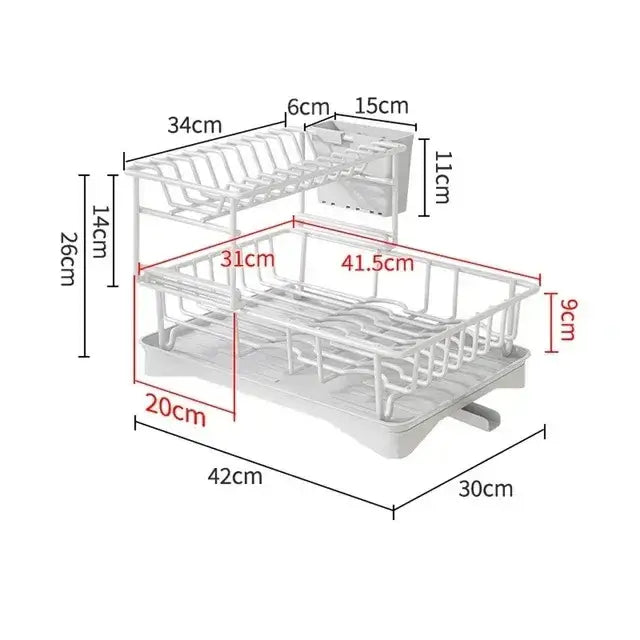 Two-tier black dish drying rack kitchen organizer with drainboard