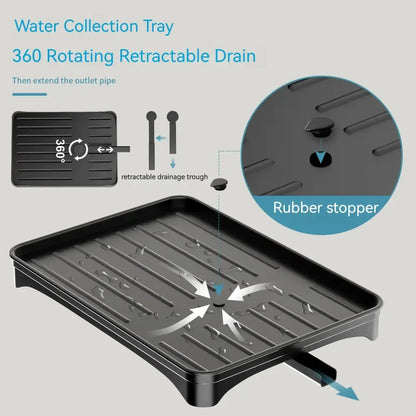 Two-tier black dish drying rack kitchen organizer with drainboard