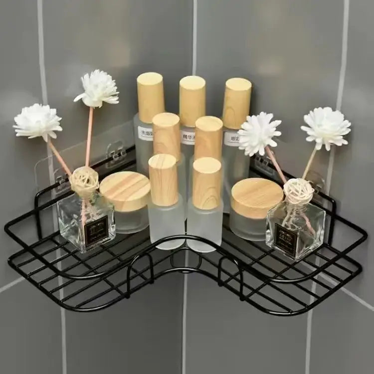 Two tier black metal corner storage shelves bathroom shower caddy