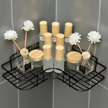 Two tier black metal corner storage shelves bathroom shower caddy