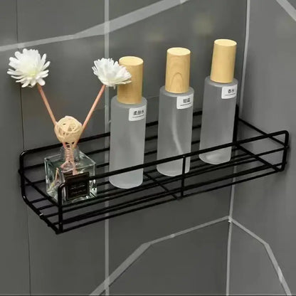 Two tier black metal corner storage shelves bathroom shower caddy
