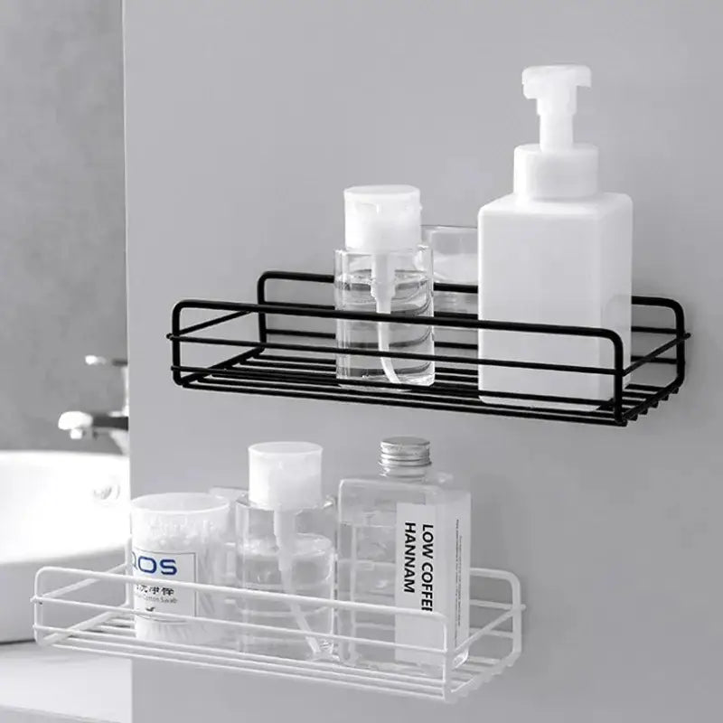 Two tier black metal corner storage shelves bathroom shower caddy