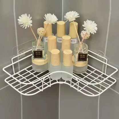 Two tier black metal corner storage shelves bathroom shower caddy