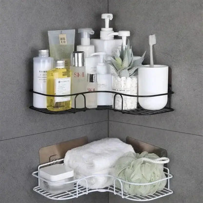 Two tier black metal corner storage shelves bathroom shower caddy
