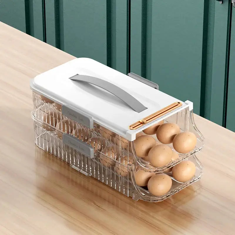 Two tier clear green & white egg storage box kitchen organizer