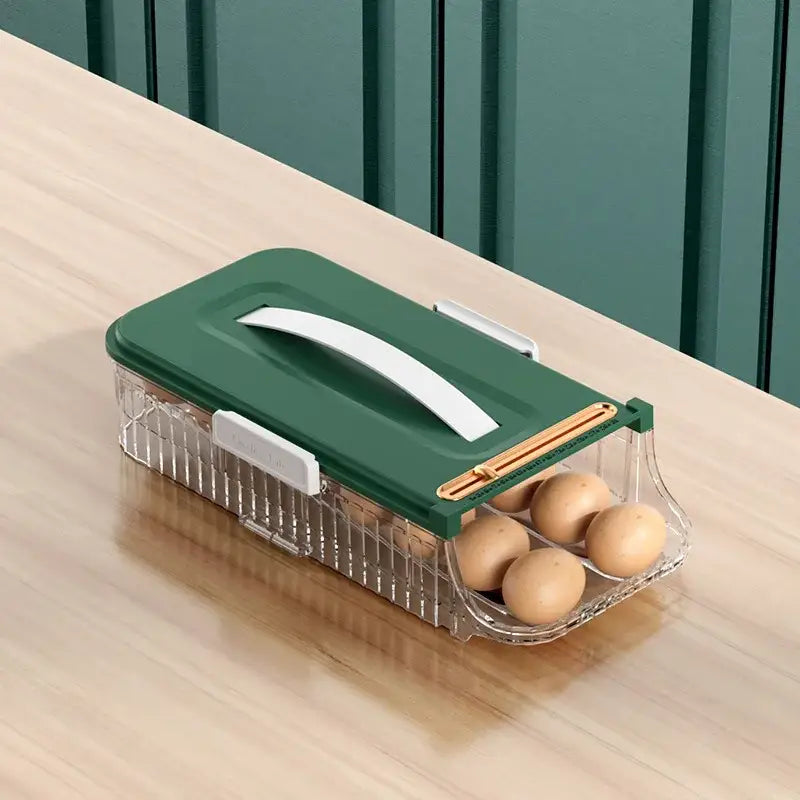 Two tier clear green & white egg storage box kitchen organizer