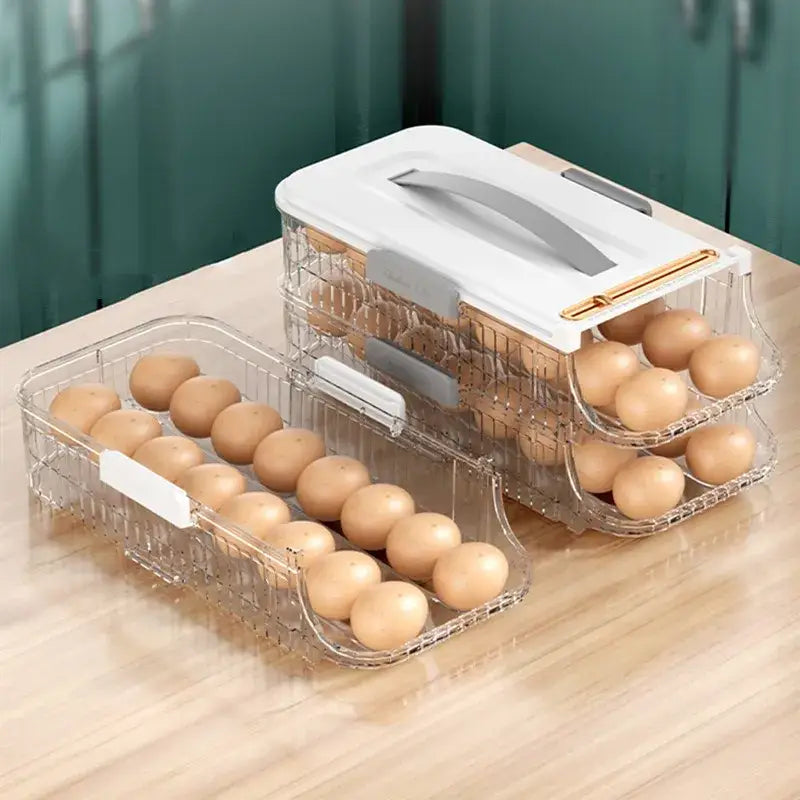 Two tier clear green & white egg storage box kitchen organizer