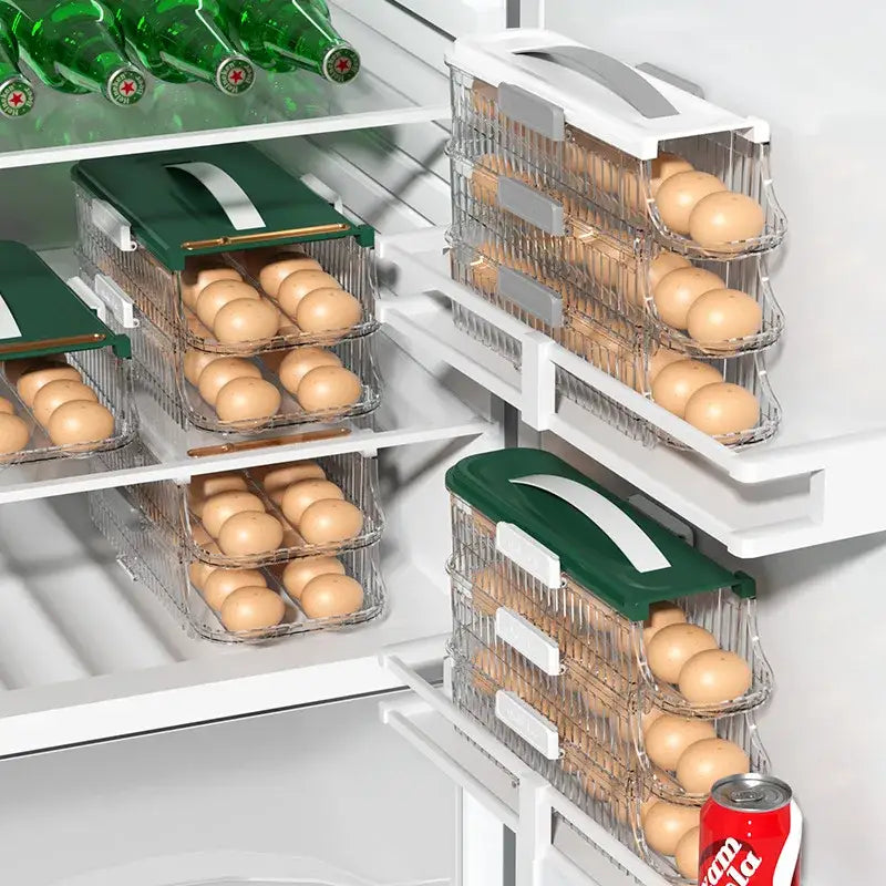 Two tier clear green & white egg storage box kitchen organizer