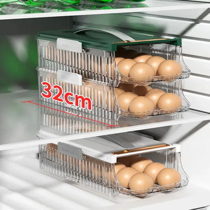 Two tier clear green & white egg storage box kitchen organizer