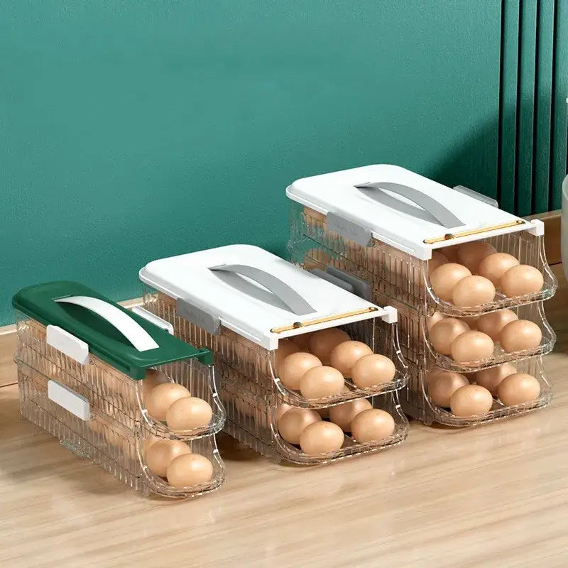 Two tier clear green & white egg storage box kitchen organizer