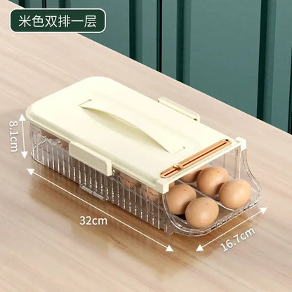 Two tier clear green & white egg storage box kitchen organizer