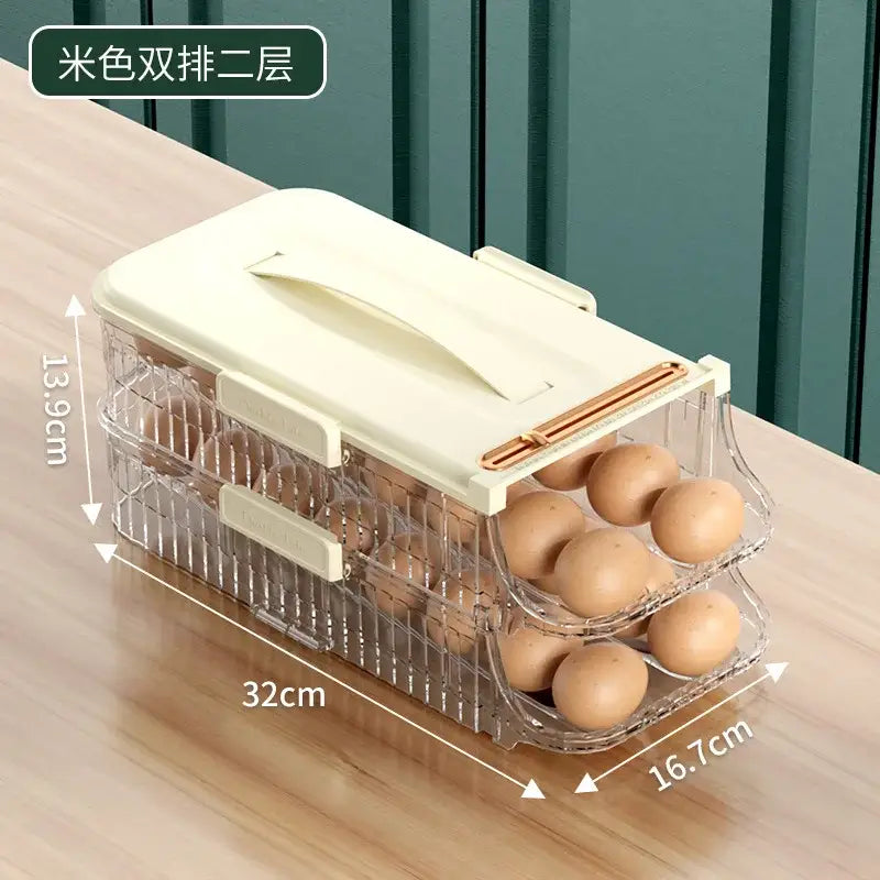 Two tier clear green & white egg storage box kitchen organizer