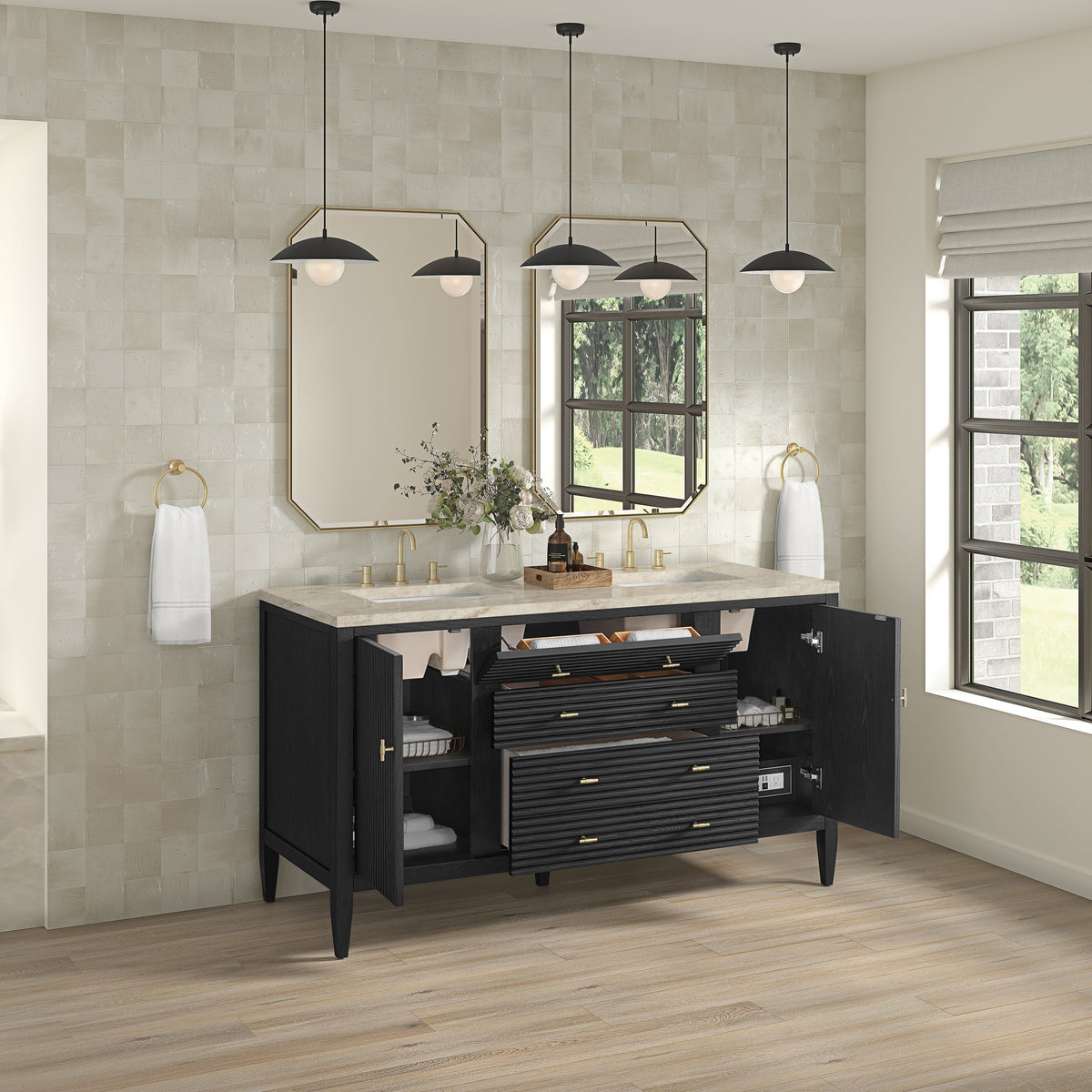 James Martin Myrrin 60" Double Bathroom Vanity, Carbon Oak