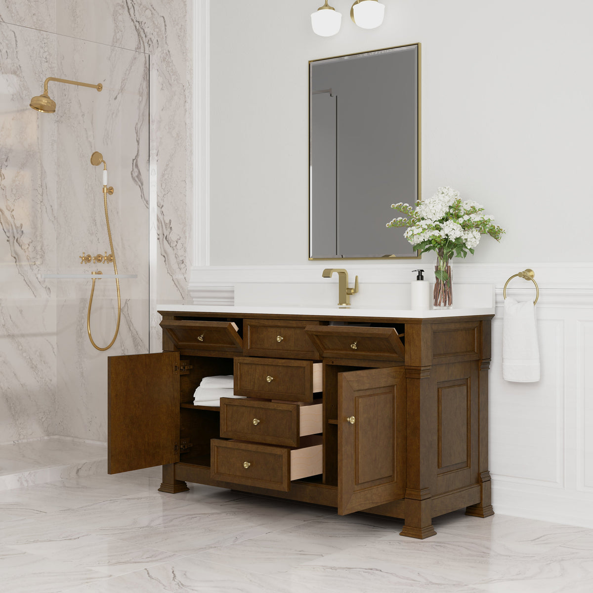 James Martin Brookfield 60" Single Bathroom Vanity, Honey Oak
