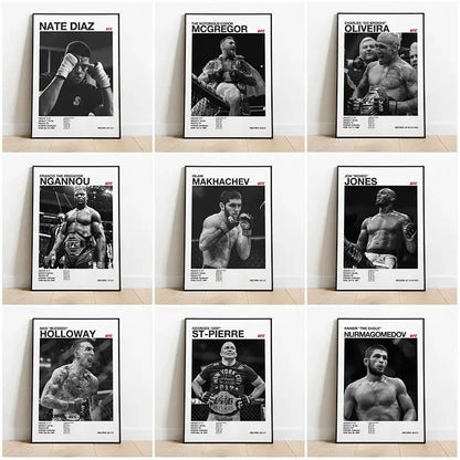 Set of 9 black and white ufc canvas print gym wall decor